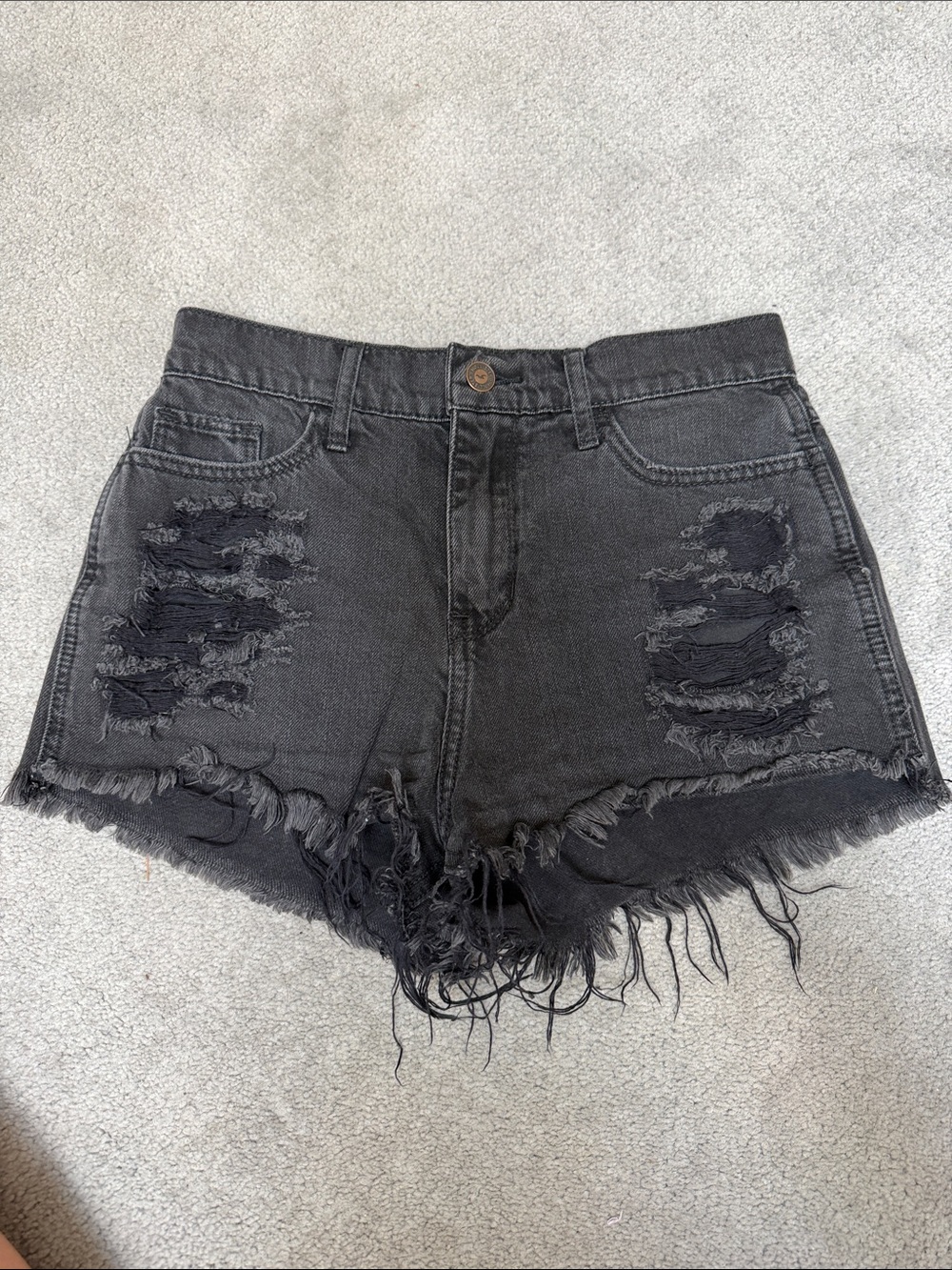 High-Rise Black Denim Shorts